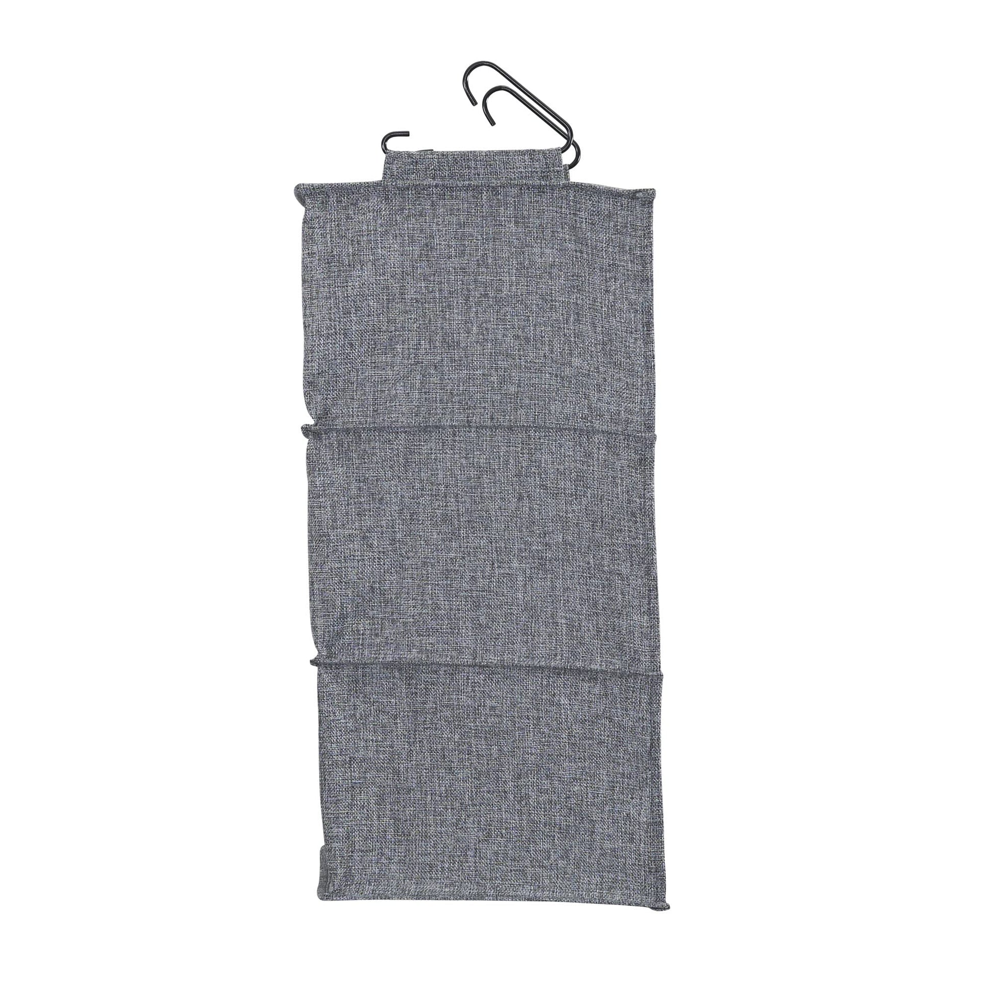 Household Essentials 3‑Shelf Hanging Closet Organizer with Hooks in Poly Linen and PEVA Shelving