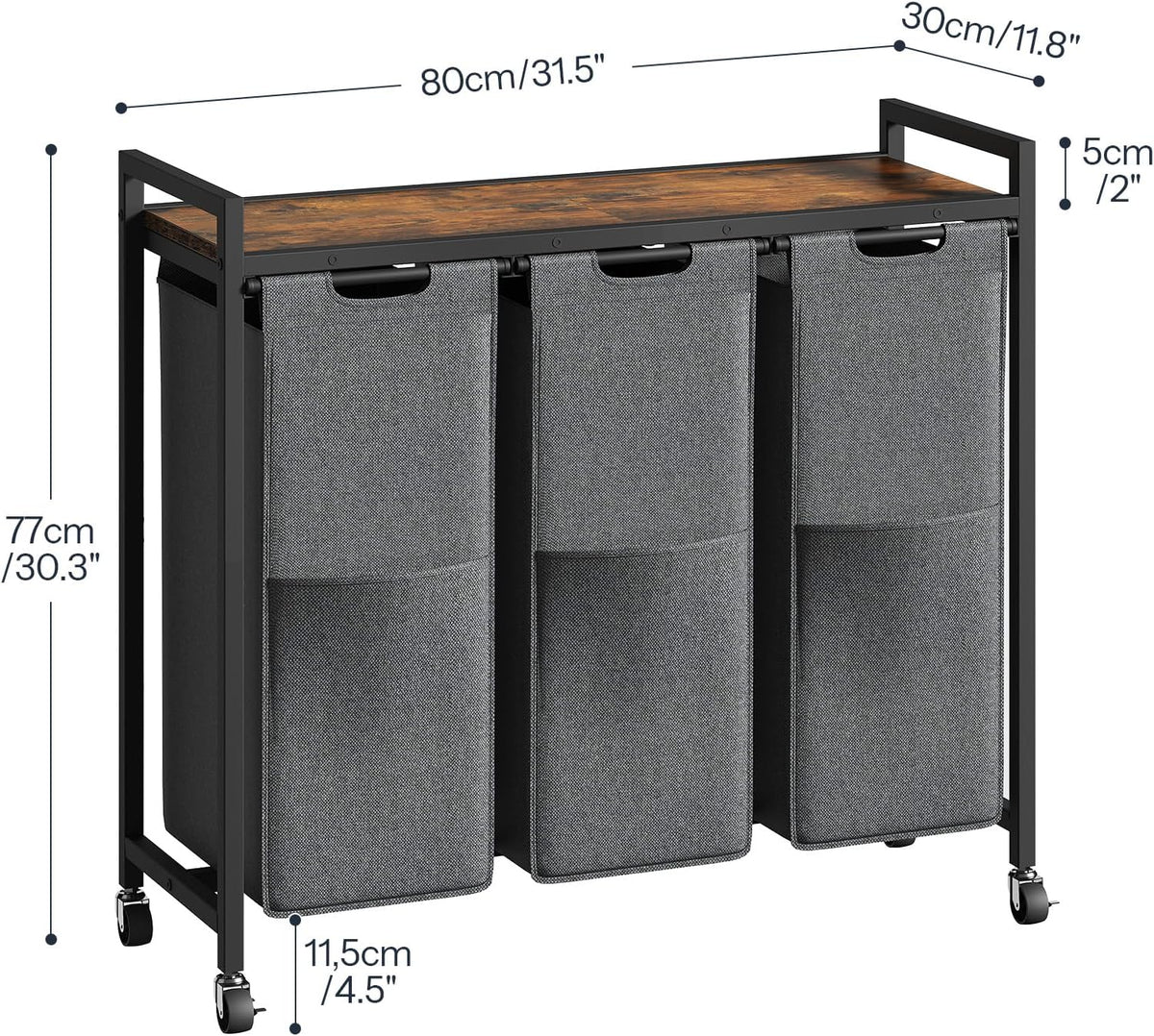 HOOBRO Laundry Sorter 3 Section, Laundry Hamper with Wheels, 3 × 11.5 Gal (43.4L), Rolling Laundry