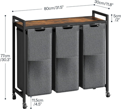 HOOBRO Laundry Sorter 3 Section, Laundry Hamper with Wheels, 3 × 11.5 Gal (43.4L), Rolling Laundry