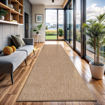 CAMILSON Indoor and Outdoor Runner Rug Natural Solid Boho Woven Design Easy-Cleaning Non Shedding