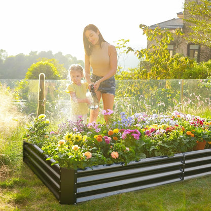 Land Guard 2 Pack 8×4×1ft Galvanized Metal Raised Garden Bed, Metal Planter Kit Box Outdoor for