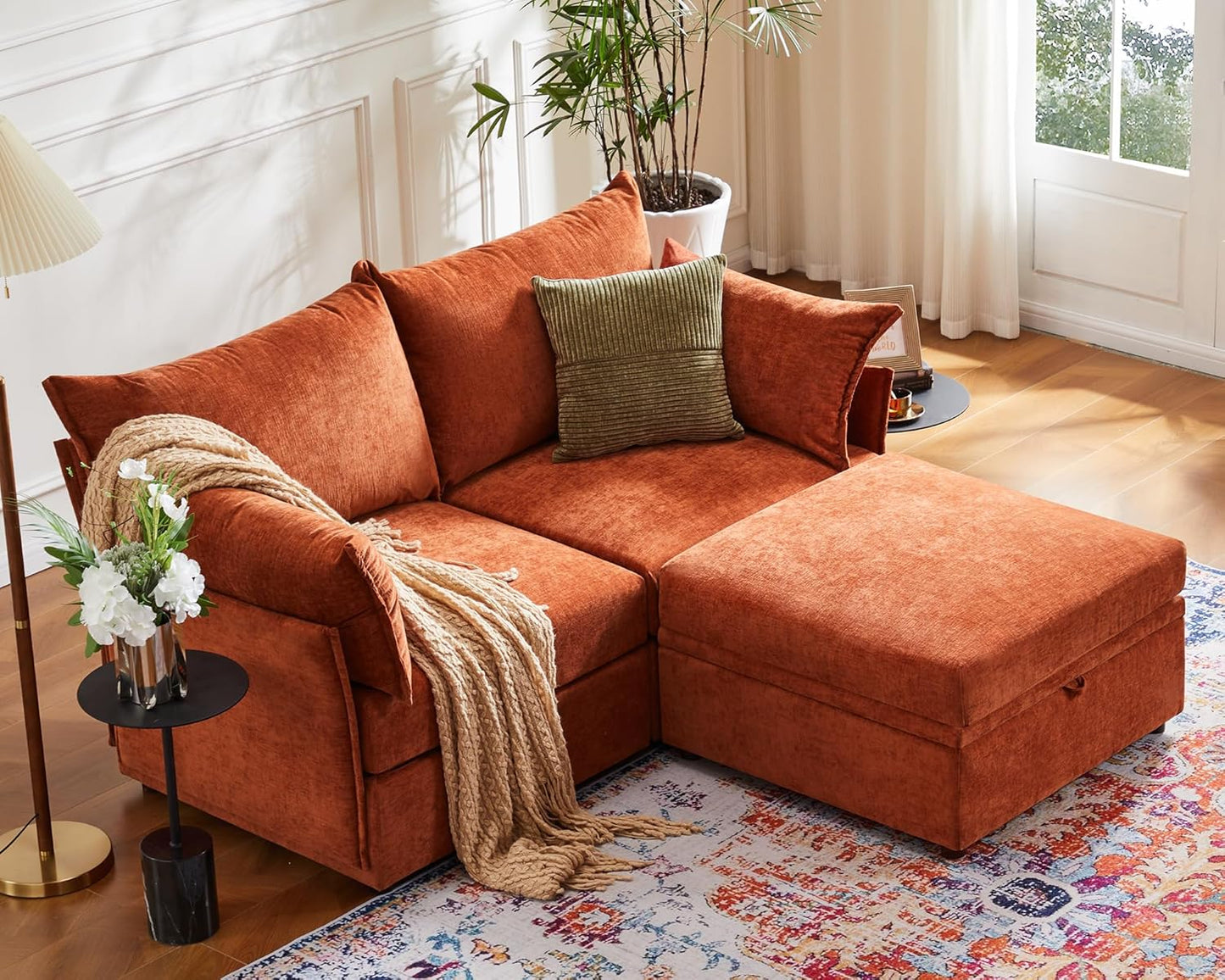 Luxury Modular Sectional Sofa, L-Shaped 3-Seat Couch with Storage Ottoman Deep Seat & Reversible