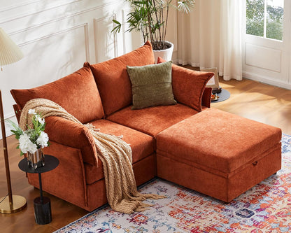 Luxury Modular Sectional Sofa, L-Shaped 3-Seat Couch with Storage Ottoman Deep Seat & Reversible