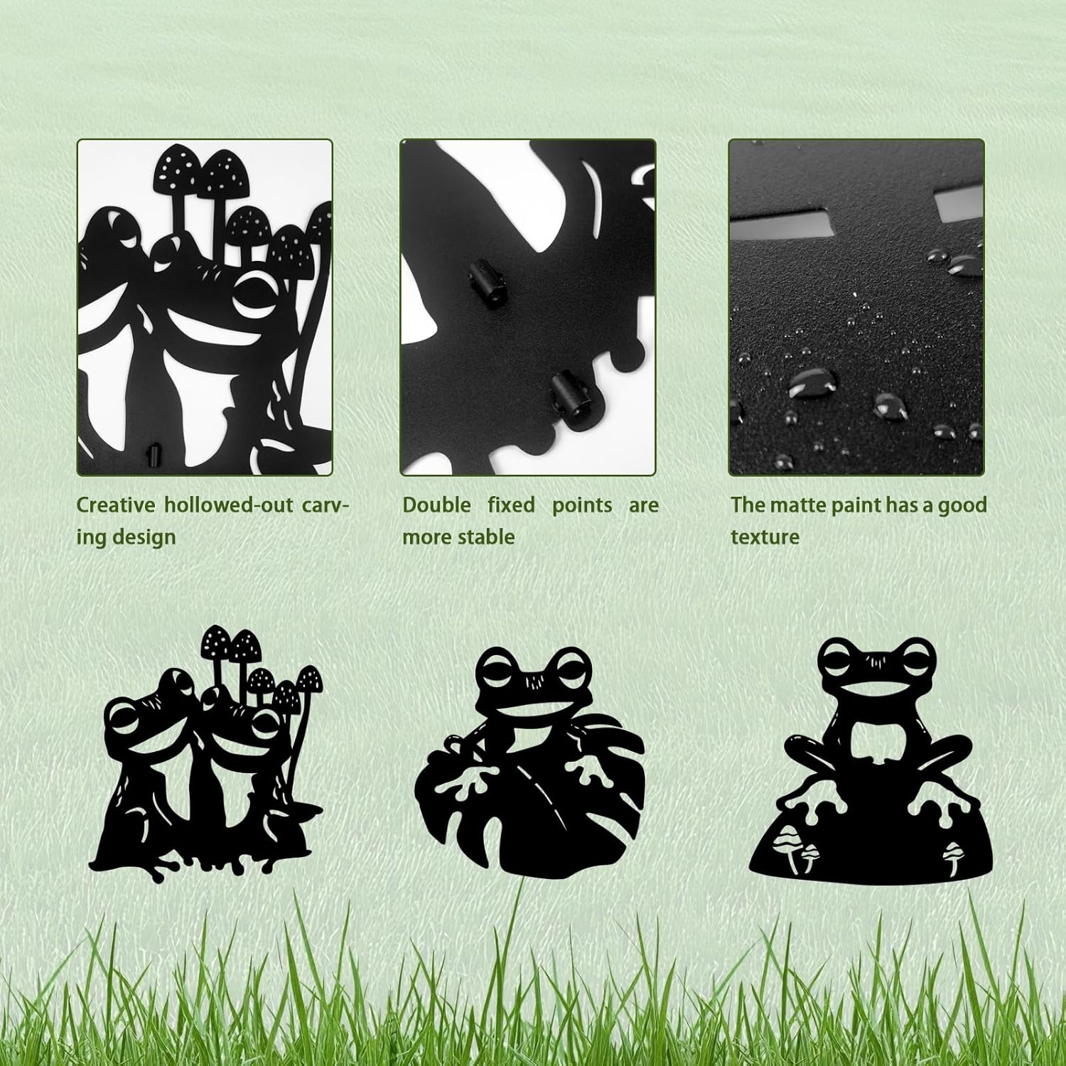 3 Pack Frog Metal Garden Decorative Stakes, Weather Proof Silhouette Statues for Yard