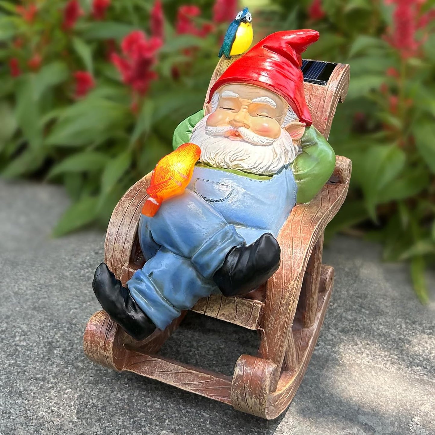 Solar Garden Gnome Statue Outdoor Decor, Patio Gnomes, Outside Yard Sculptures & Statues, Resin