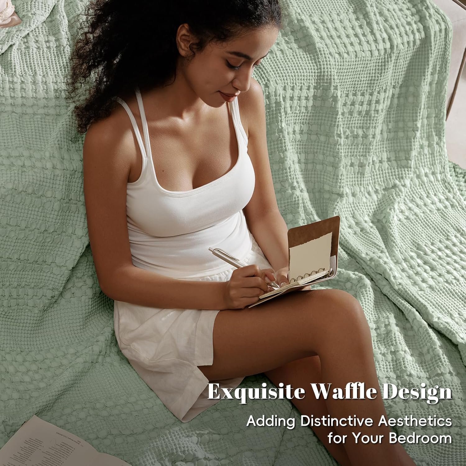 PHF 100% Cotton Waffle Weave Blanket Twin Size, Soft Lightweight Breathable Cozy Summer Blankets