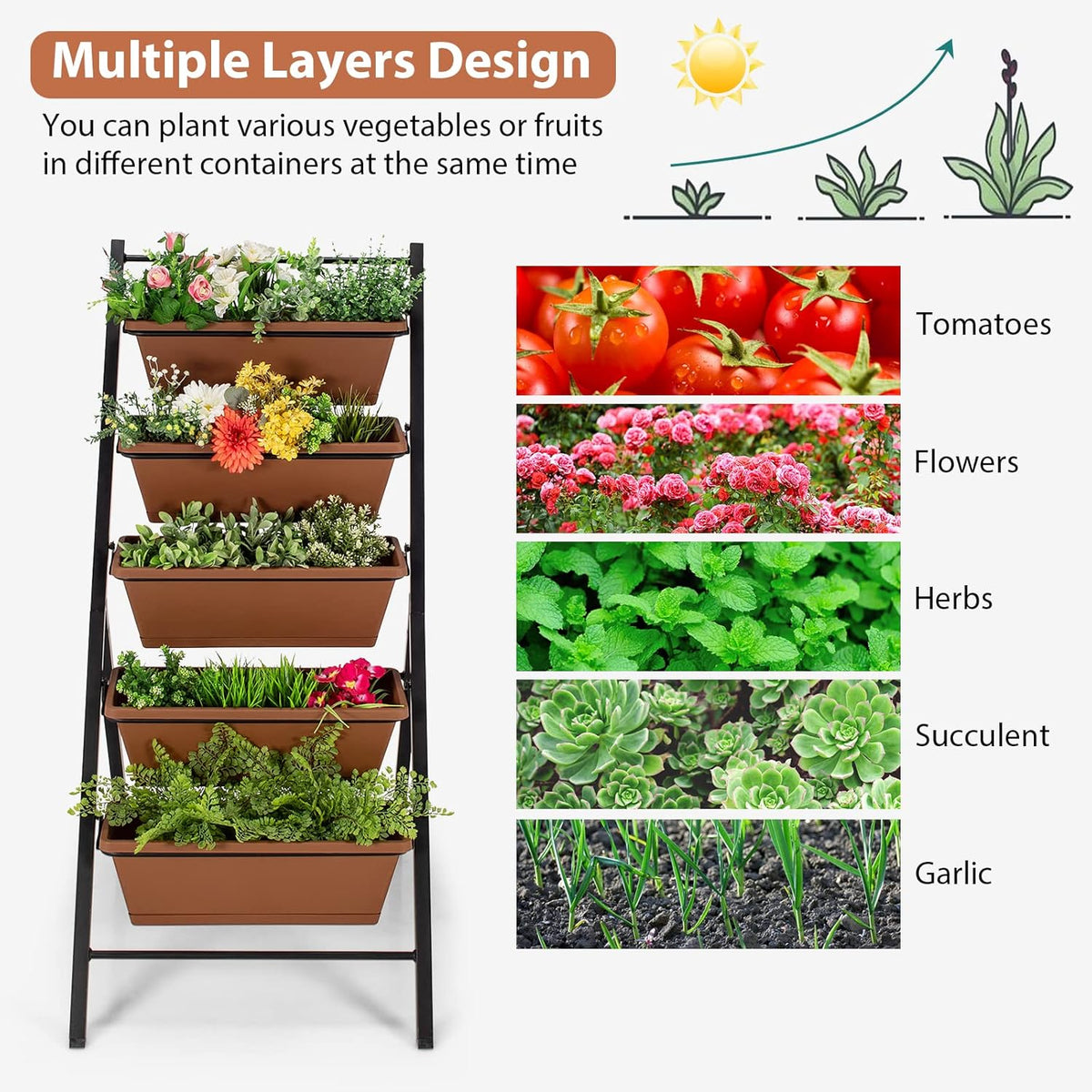 S AFSTAR 5-Tier Vertical Garden Planter, 5-Layer Raised Garden Bed with 5 Detachable Planter Boxes