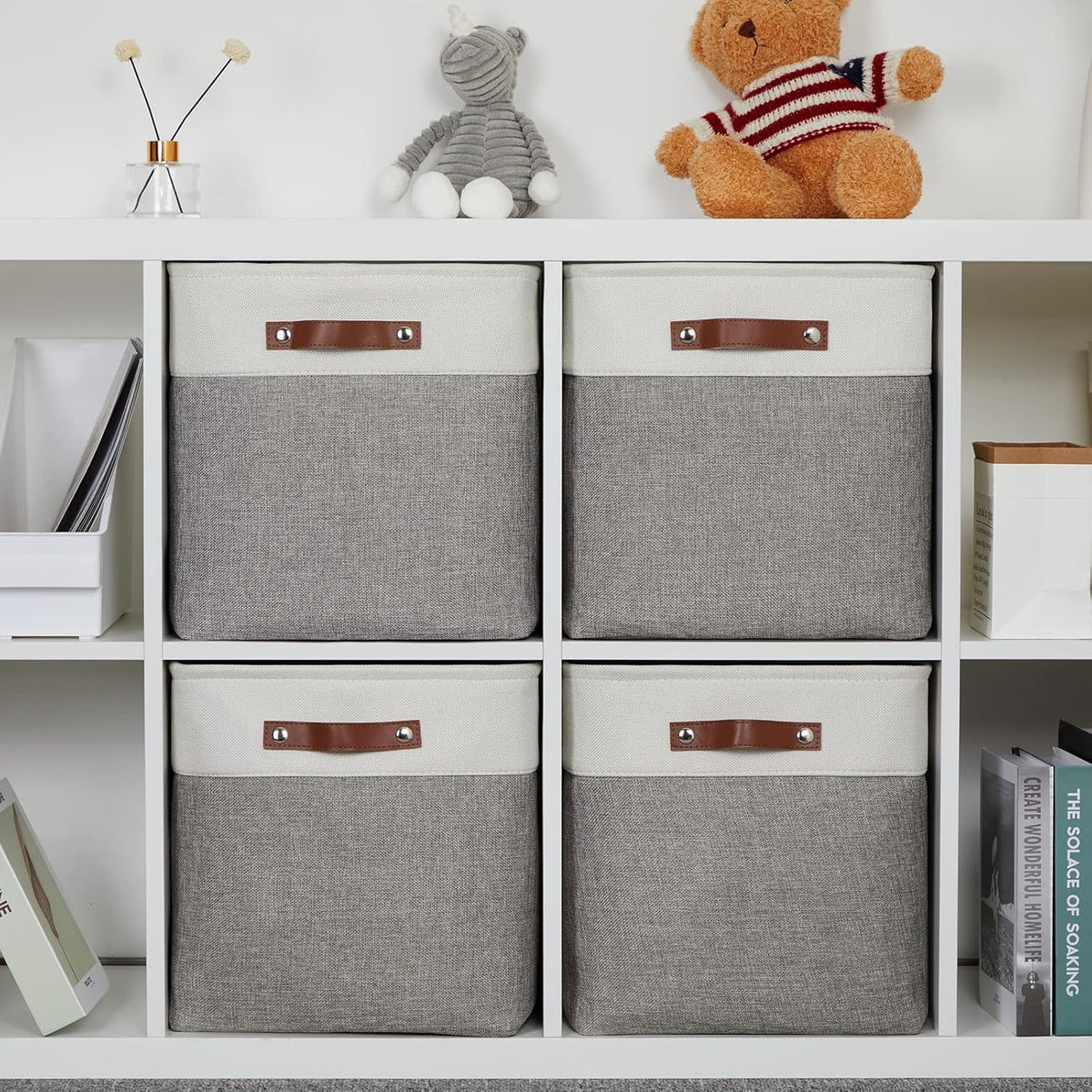 DULLEMELO 13 inch Fabric Storage Cubes 4 Pack Foldable Baskets/Bins for Home Office Organizer
