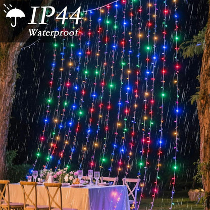 200 LED Rainbow Curtain String Lights 9.8 * 6.6FT Plug in Fairy with Timer and 8 Modes, Waterproof