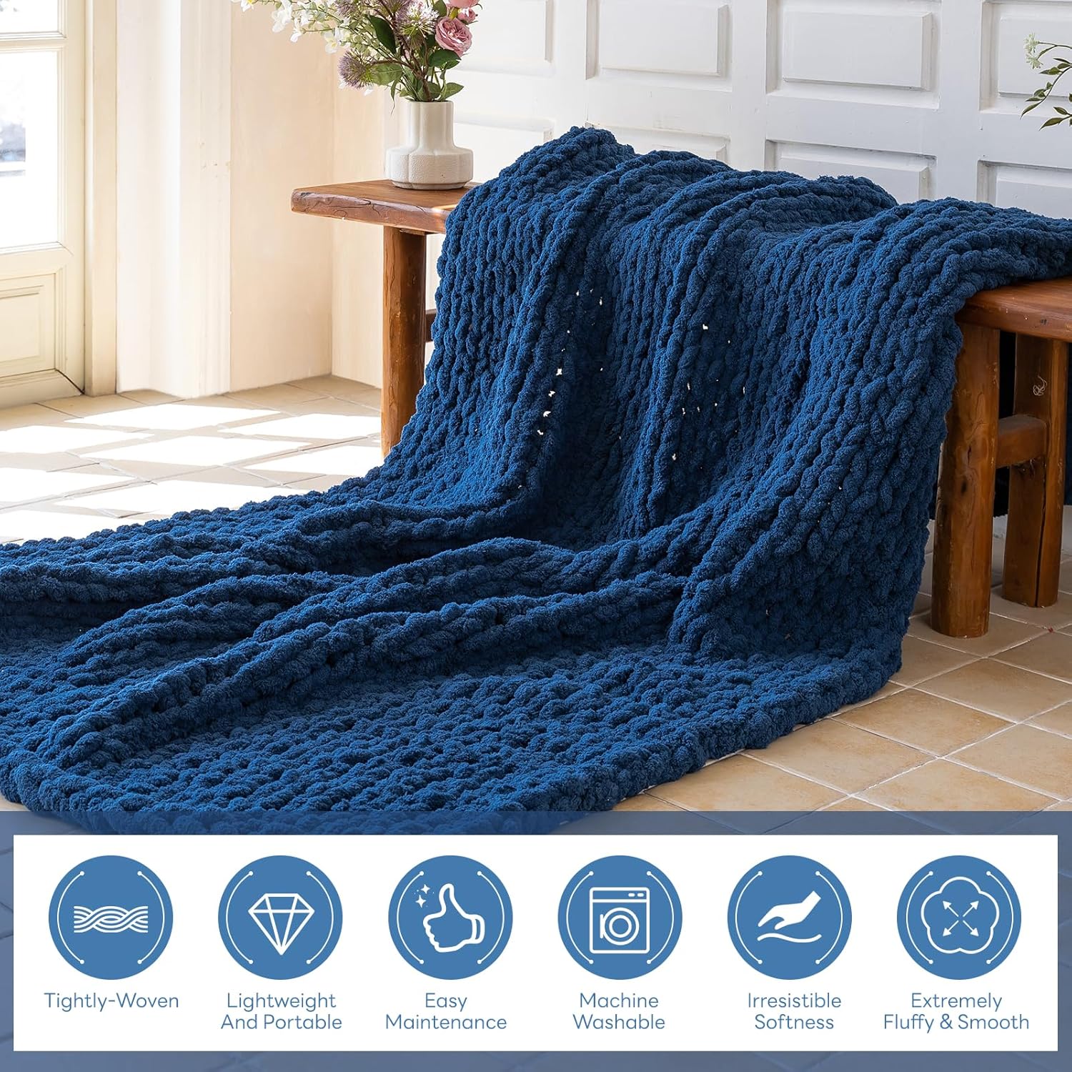Chunky Knit Blanket - Luxury Soft Cozy 50 * 60 Throw Blanket,100% Woven Blanket Rope Knot Throw
