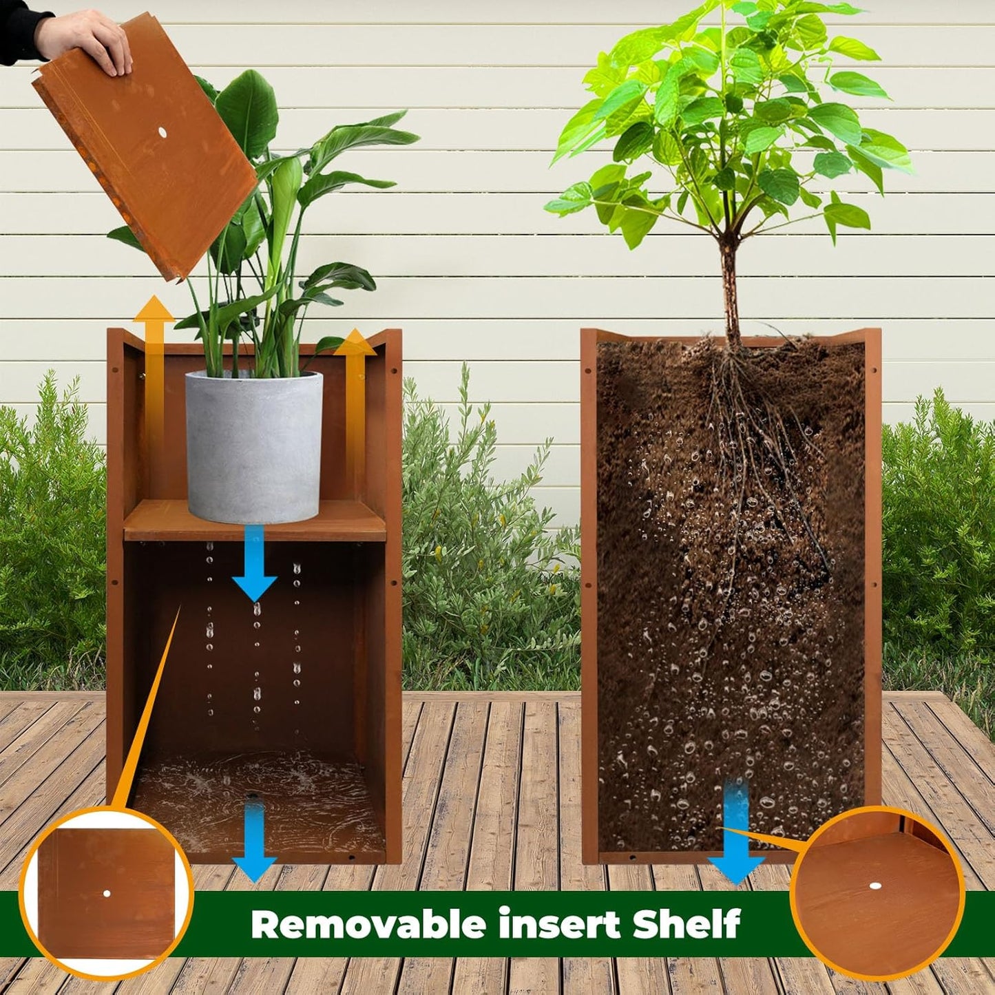 Corten Steel Metallic Heavy Planter for Outdoor Plants 14"x14"x30" Metal Planter Spliced Flower Pot