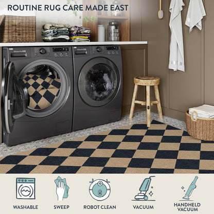 Lahome Checkered Round Entryway Rug 4ft, Circle Indoor Outdoor Patio Rug Washable Farmhouse Easy
