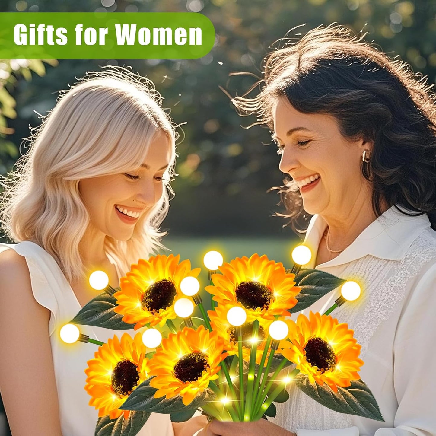 TEDOF Solar Sunflowers & Firefly Lights Solar Outdoor Waterproof - All Weather Sway Lights for