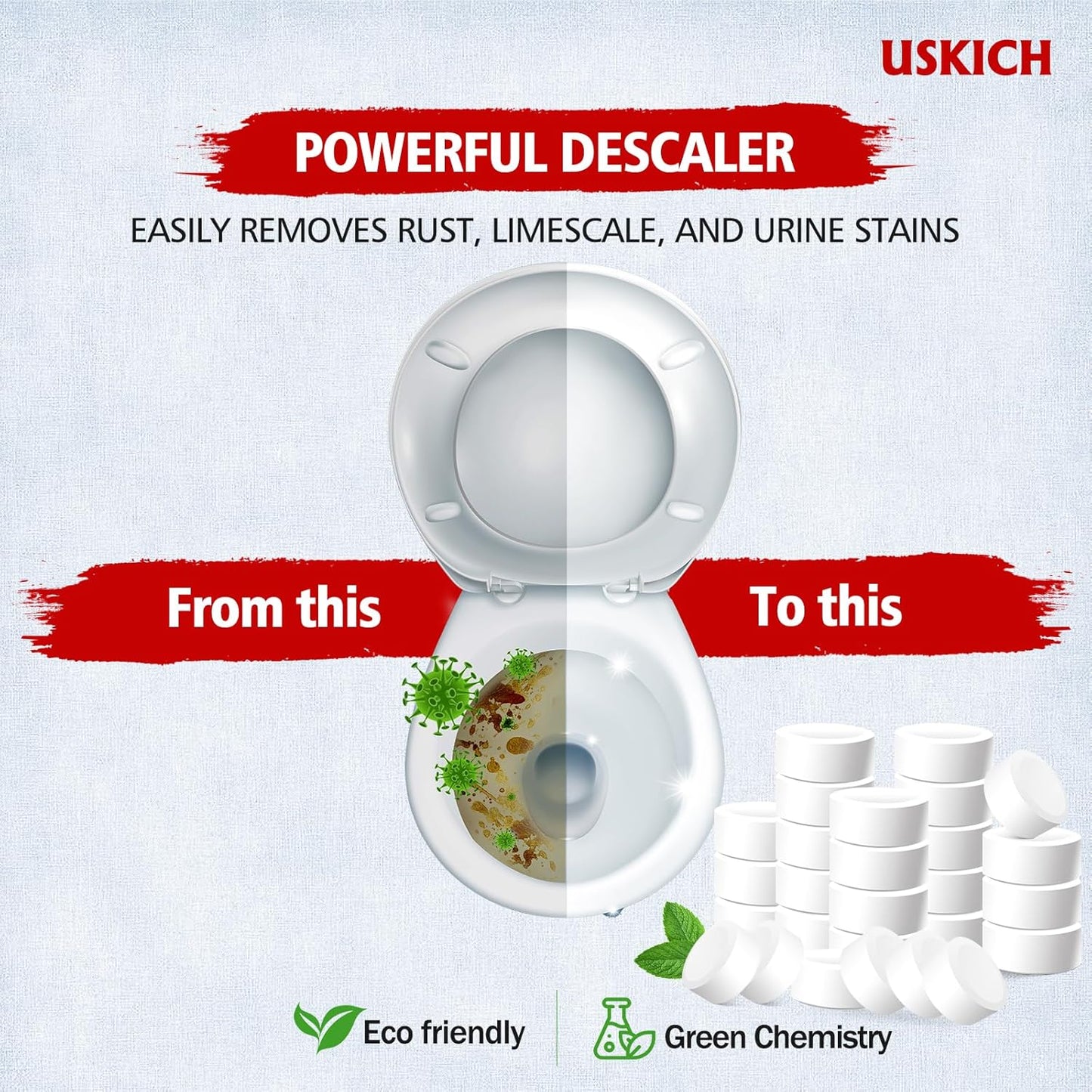 USKICH Toilet Bowl Cleaner - 80 PACK, Household Automatic Toilet Bowl Cleaners with Bleach