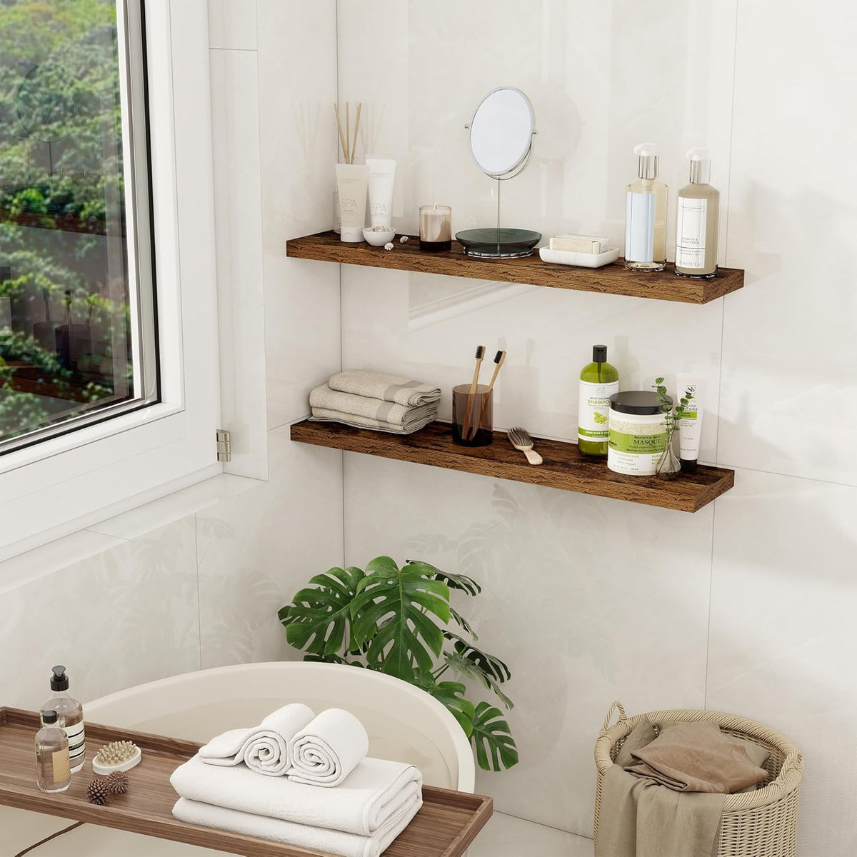 32Inch Floating Shelves for Wall 2 Pack Wood Shelves for Kitchen, Bathroom, Bedroom Wall Mounted