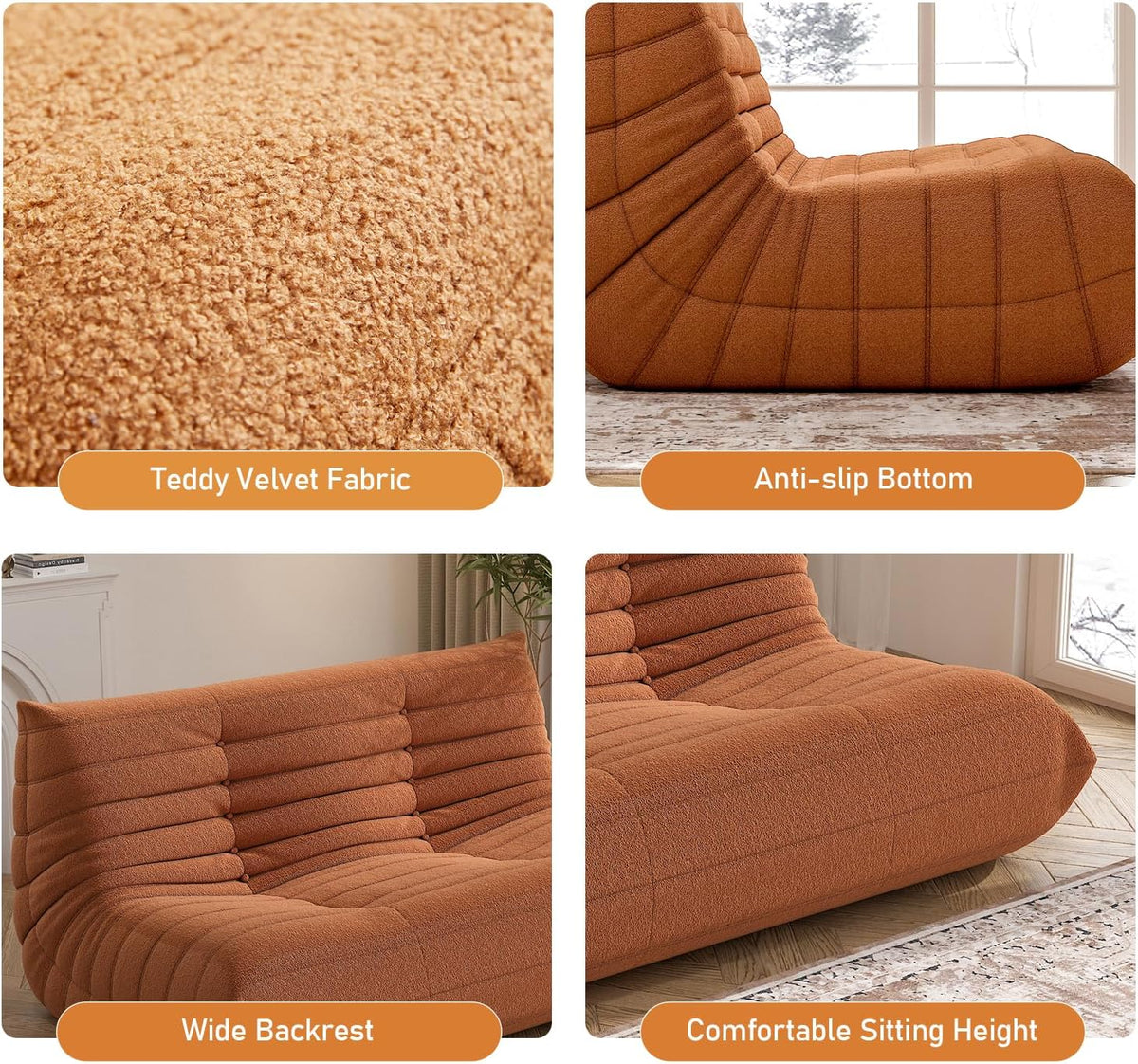 Bean Bag Chair, Loveseat Fireside Chair Bean Bag Sofa Large Bean Bag Chair for Adults, 2 Seater