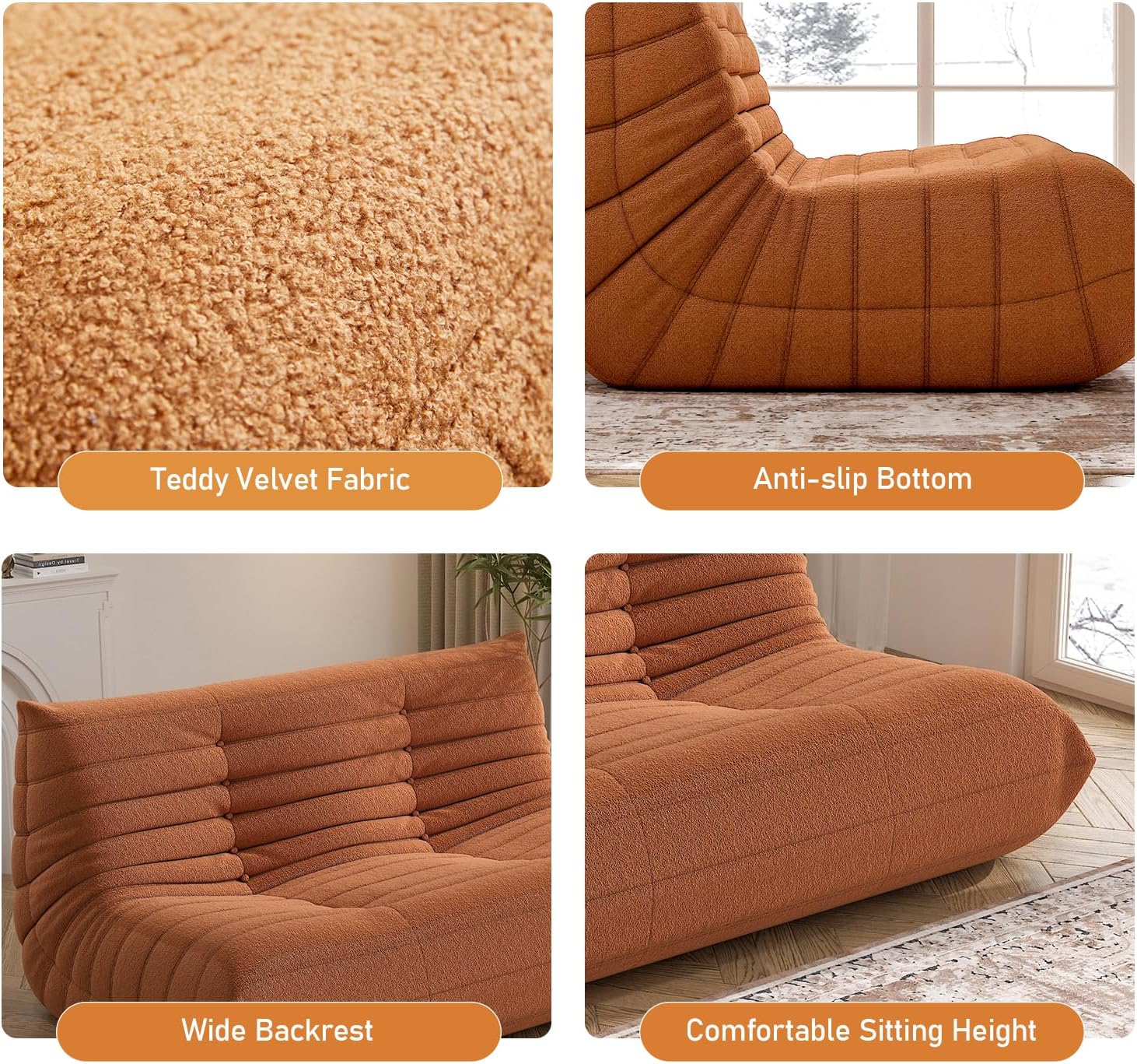 Bean Bag Chair, Loveseat Fireside Chair Bean Bag Sofa Large Bean Bag Chair for Adults, 2 Seater