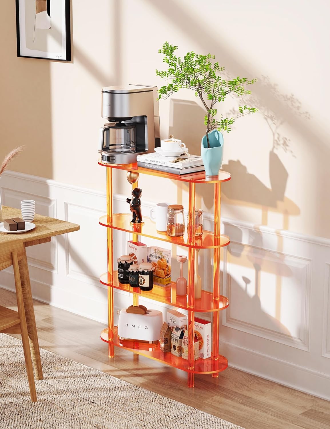 Clear Bookshelf, Acrylic Bookcase with Open Book Shelf for Office Living Room Bedroom (4 Tier