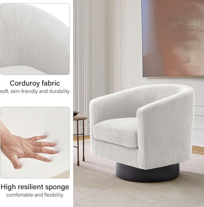 Swivel Barrel Accent Chair, Modern Round Corduroy Fabric Arm Chair for Living Room, Bedroom, Comfy
