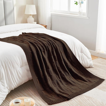 CozeCube Check Knit Throw Blanket, Dark Brown Checkered Throw for Couch, Decorative Christmas Soft