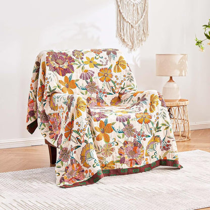 Boho Throw Blanket, 100% Cotton Ultra Soft Luxury Throw Rustic Quilt, 60"x80" Floral Printed