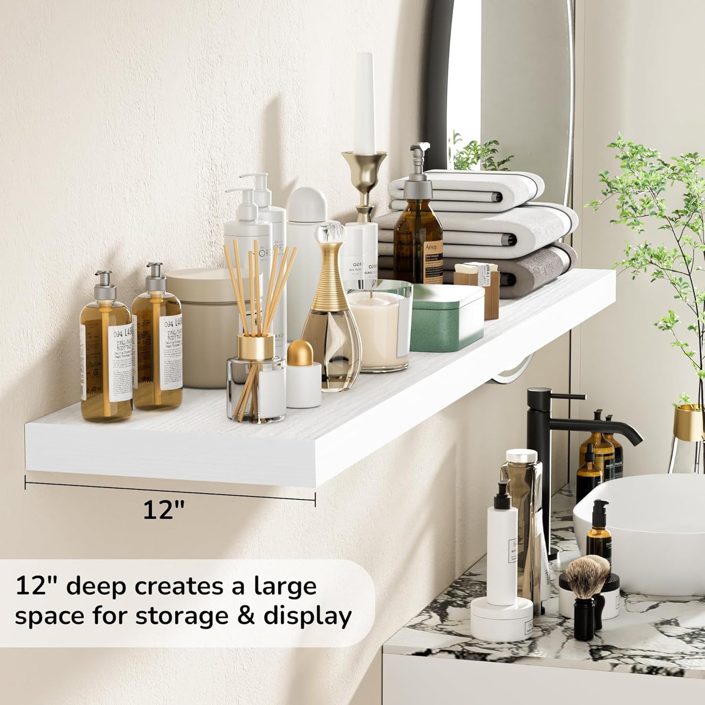 Fun Memories Floating Shelves - 12 Inch Rustic Wooden Wall Shelves - Extra Deeper & Thicker Wall