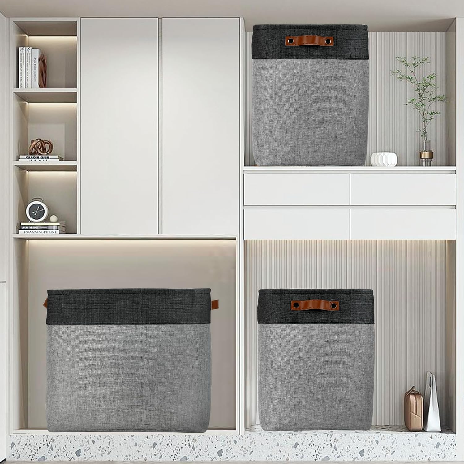 DULLEMELO Grey Storage Baskets for Organizing 3 Pack Fabric Shelf Baskets for Gifts Empty Large