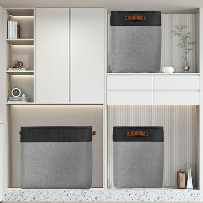 DULLEMELO Grey Storage Baskets for Organizing 3 Pack Fabric Shelf Baskets for Gifts Empty Large