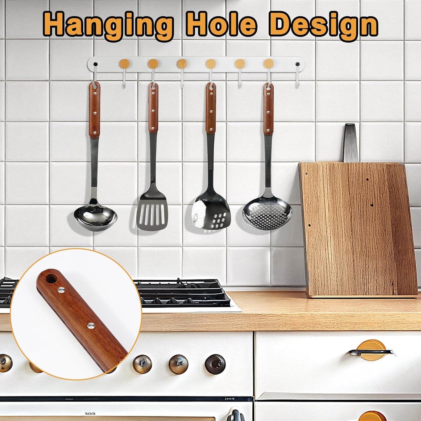 FJNATINH Stainless Steel Wok Spatula,Slotted Spatulas,Ladle,Skimmer Ladle Tool Set,Mirror Polished