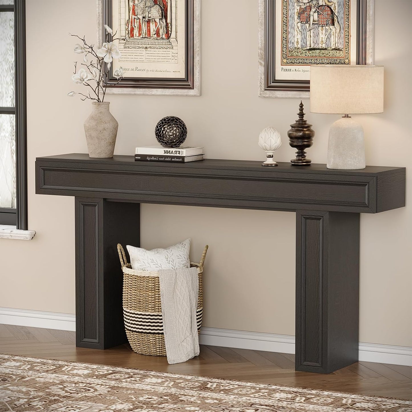 Rresyet 63 Inch Long Console Table, Sofa Table Behind Sofa, Wooden Entryway Table, Farmhouse
