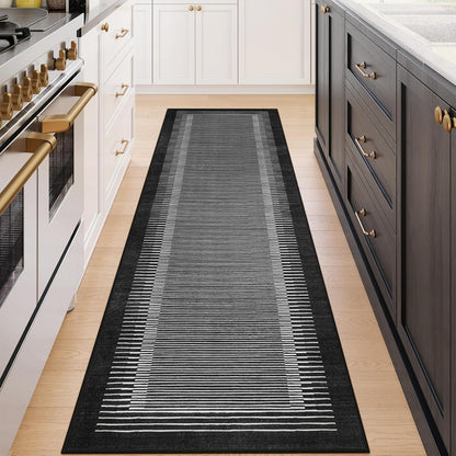 Wonnitar Washable Striped Black Runner Rug for Hallway 2'6"x8', Non-Slip Kitchen Runner Rug, Low
