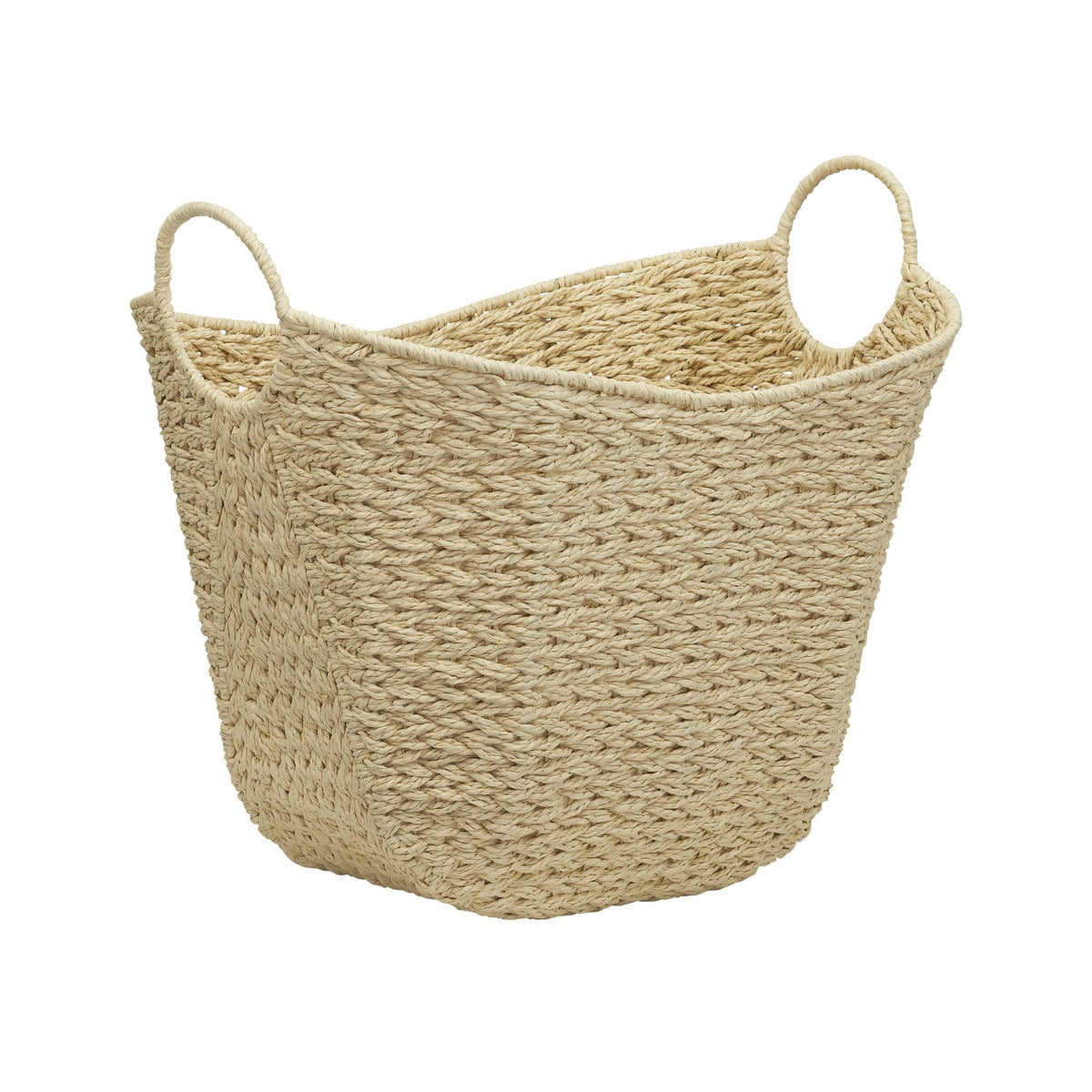 Household Essentials Cream Paper Rope Basket with Handles, Natural Woven Storage Basket