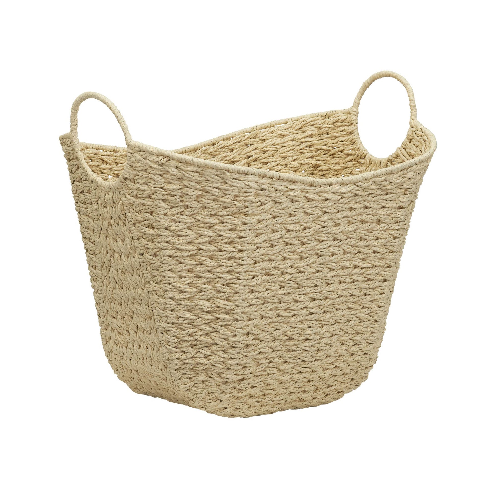 Household Essentials Cream Paper Rope Basket with Handles, Natural Woven Storage Basket