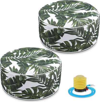 2 Pack Outdoor Inflatable Ottoman Waterproof Inflatable Pouf Foot Rest with Handle D21 x H9