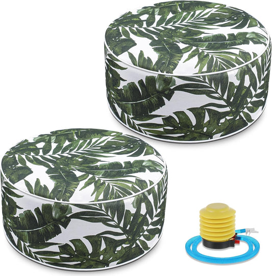 2 Pack Outdoor Inflatable Ottoman Waterproof Inflatable Pouf Foot Rest with Handle D21 x H9