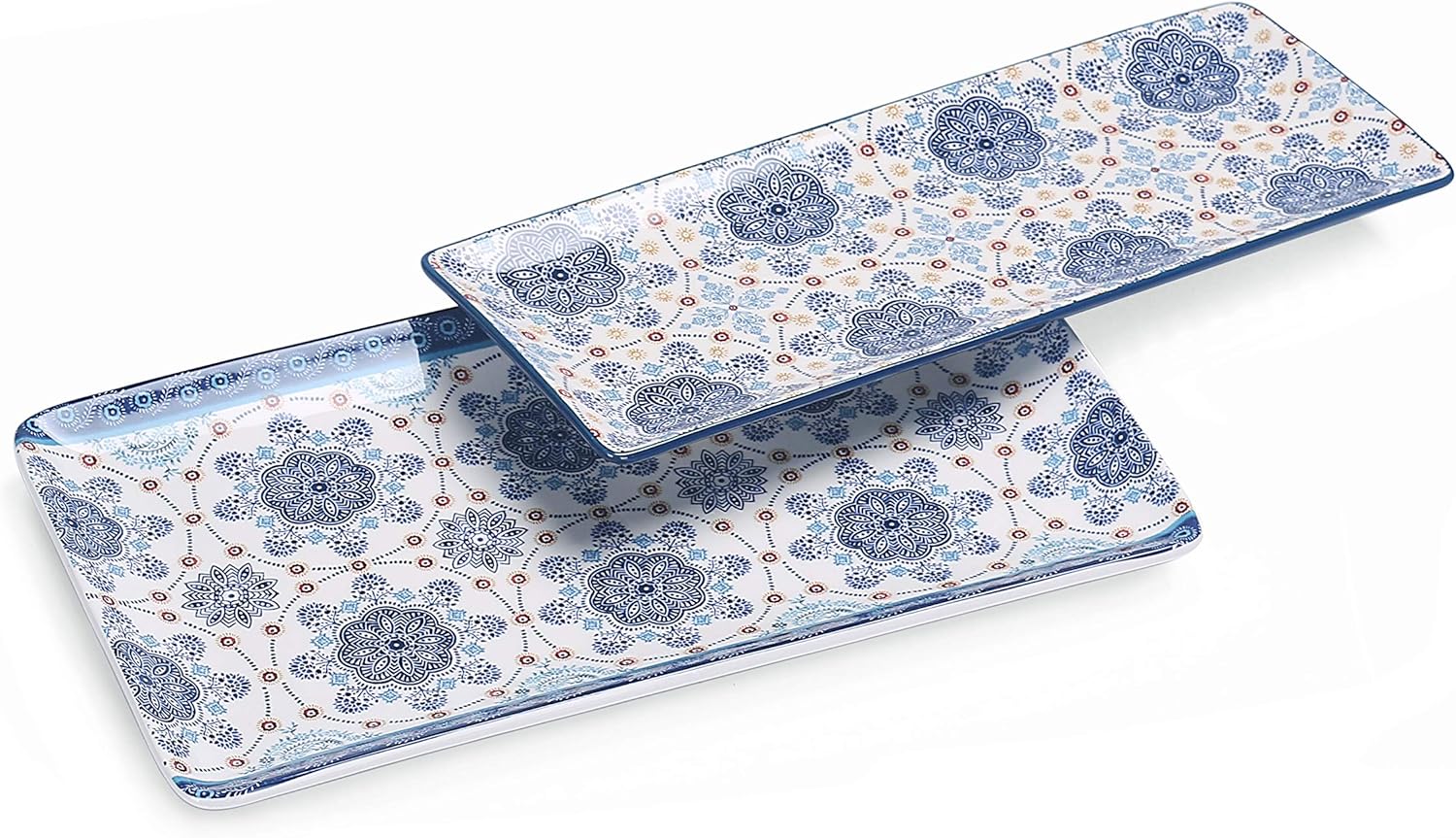 Bico Blue Talavera Ceramic 14 inch Rectangular Serving Platter, Set of 2, for Serving Salad, Pasta
