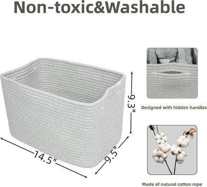 Cotton Rope storage Basket Bins Woven Basket for Organizing Shelves 14.5X9.5X9.3“ Rectangle