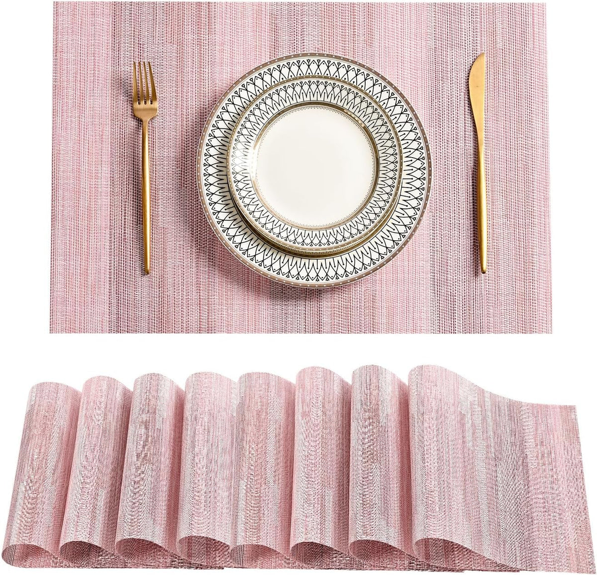 Leetaltree Misty Rose Placemats Set of 8 - Heat Resistant Non-Slip Place mats for Dining Table