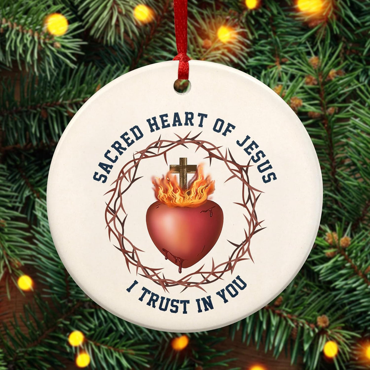 FLAGWIX Christian Gifts for Women Men - Sacred Heart Ceramic Christmas Ornaments 2025 for Tree