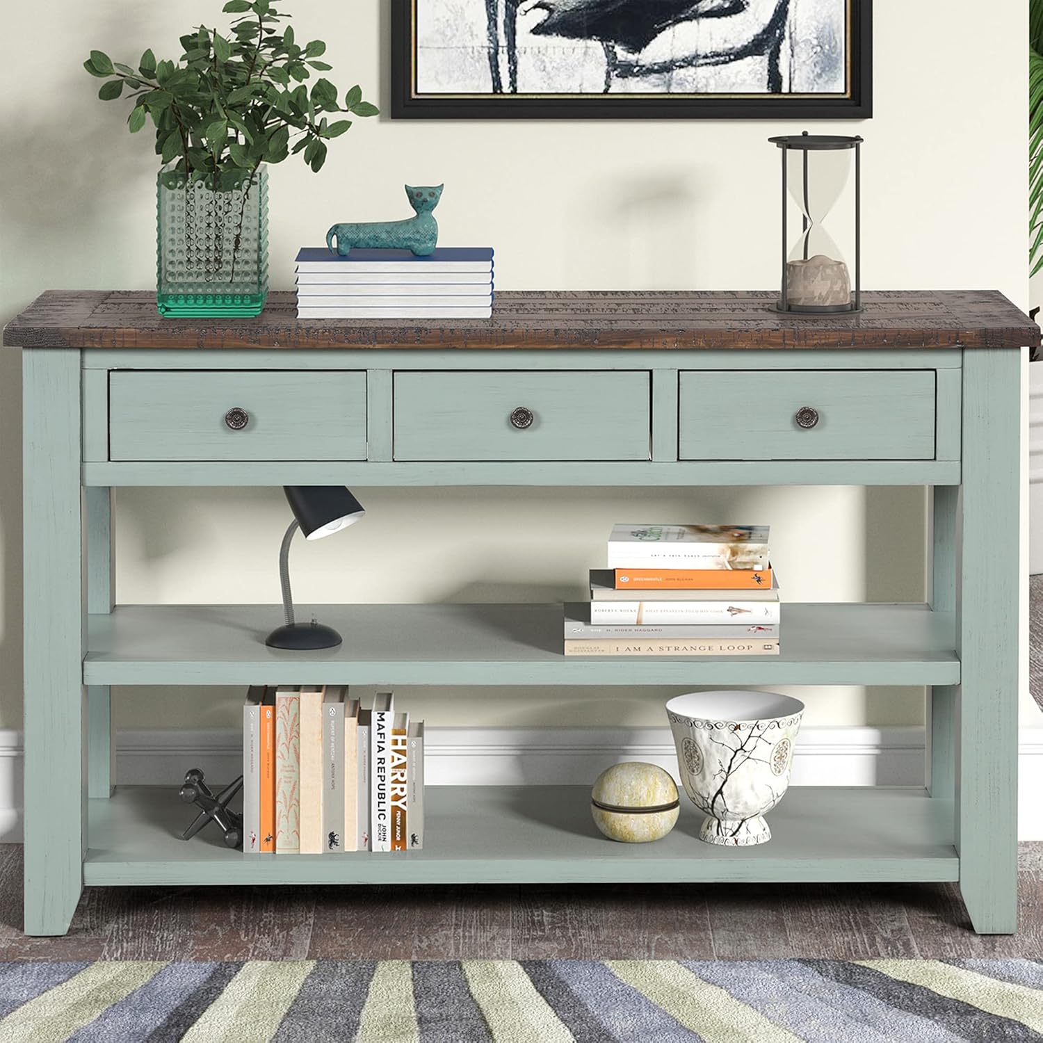 Farmhouse Wood Entryway Console Table 48-Inch Modern Sofa Entry Table with Drawers and Storage