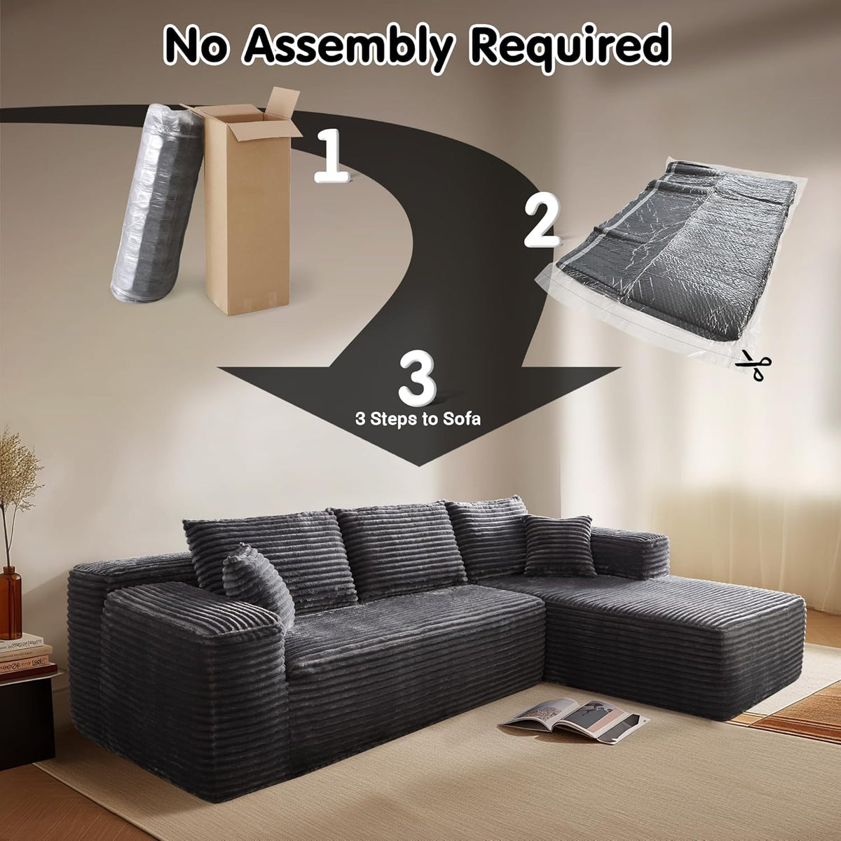 ovios 104" Cloud Sectional Couch with L-Shape Chaise,Modern Modular Sofa with Deep Seat