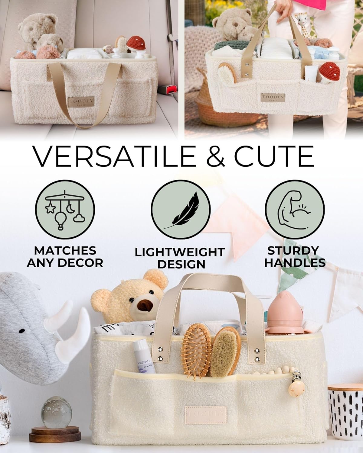 Baby Diaper Caddy Organizer with Portable Changing Mat - Teddy Fleece Diaper Organizer for Changing