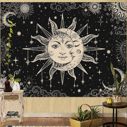 Lunerfex Sun and Moon Tapestry Mandala Wall Tapestry, Vintage Tapestries for Bedroom Ceiling