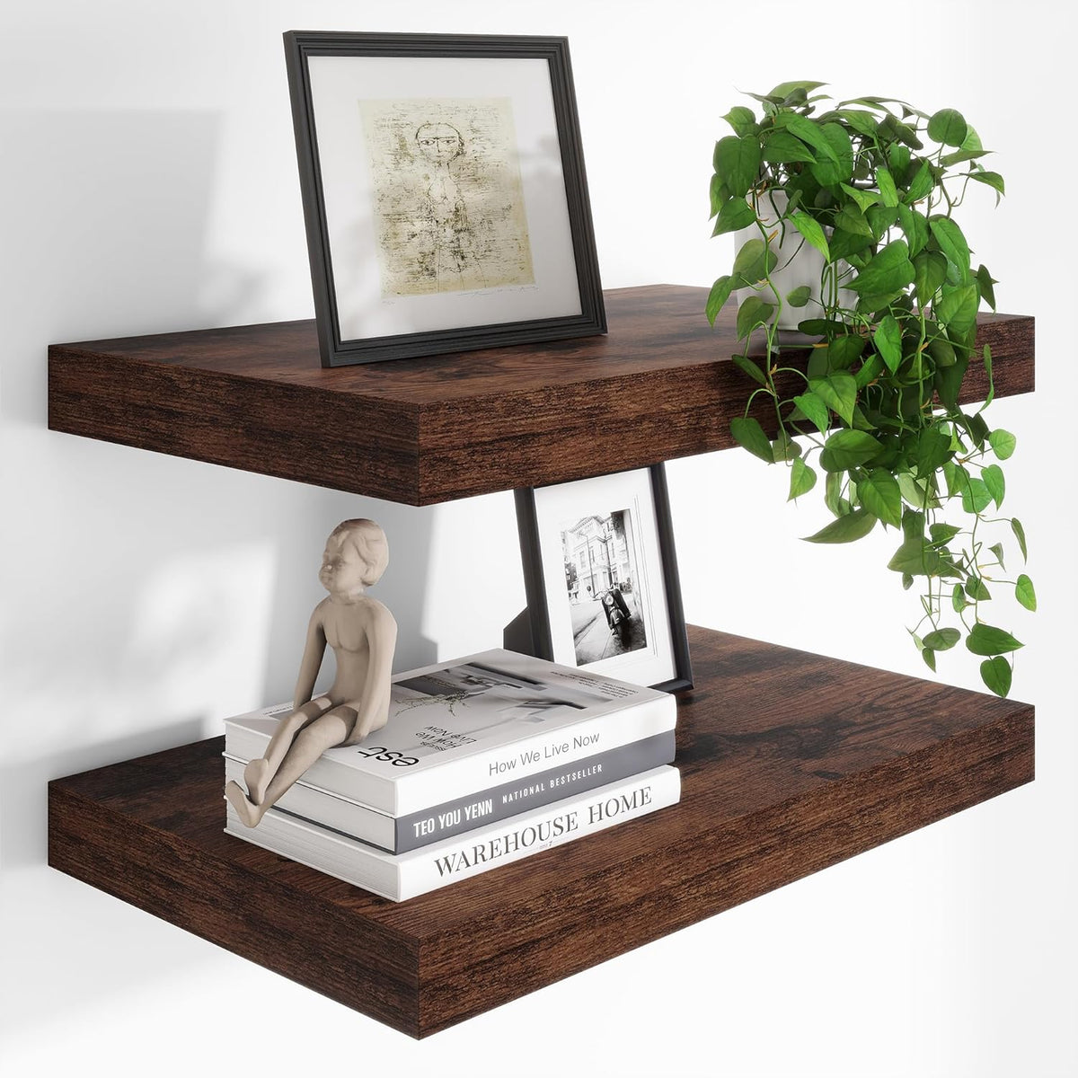 Heimlove 24 x 12 Inch Deep Floating Shelves Wall Mounted with Invisible Brackets,Storage Hanging
