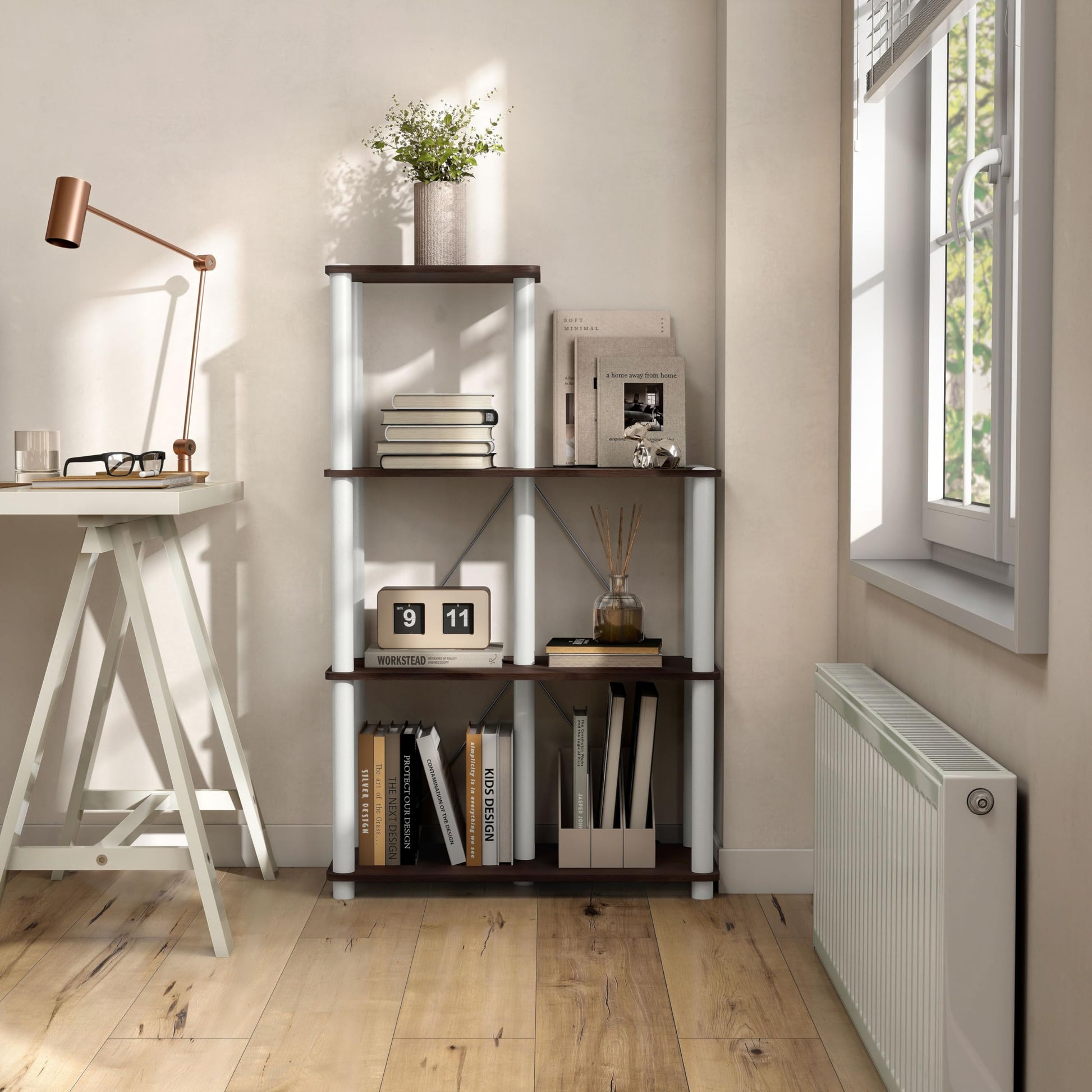 HOMES: INSIDE + OUT Apexa Modern 5-Cube Ladder Shelving Units, Collectibles Display Shelves, Easy