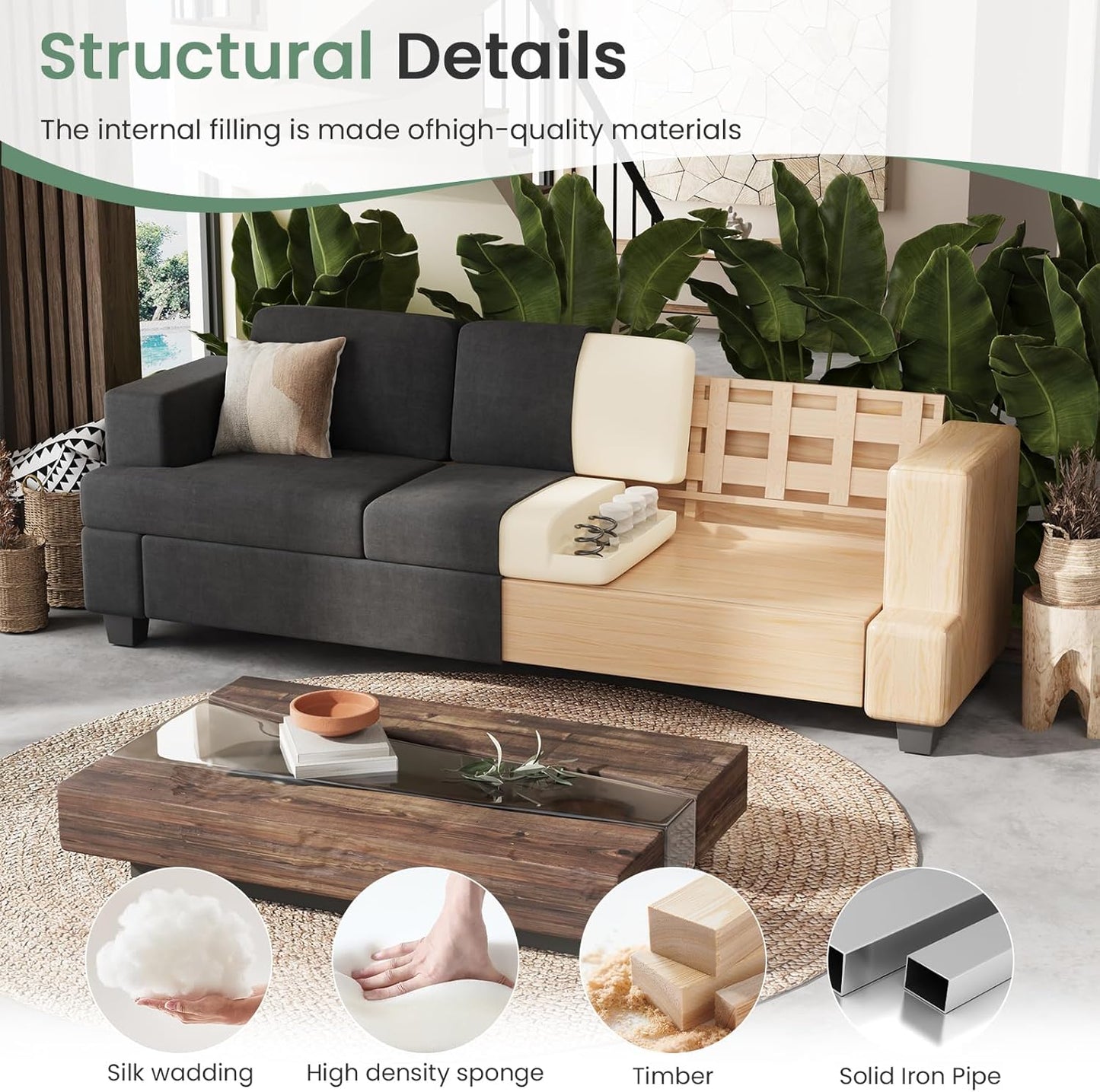 2 Piece Set Comfy Sofa Couch, 3 Seater & Loveseat Sofa with Deep Seats, Modern Sleeper Couch for