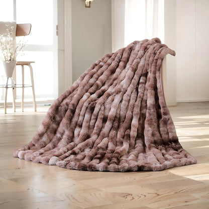 UKELER Ultra Soft Throw Blanket 50''x60'', Brown Fluffy Blankets & Throws Faux Fur Blanket for