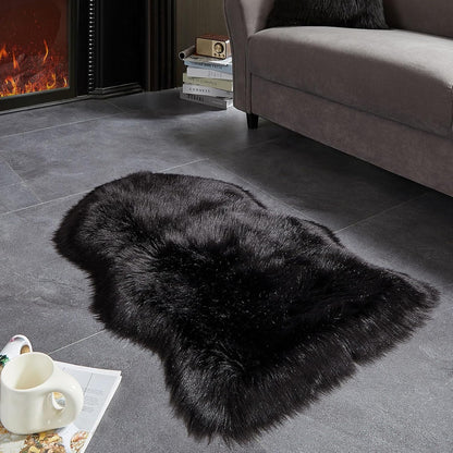 AMTOVO Faux Fur Rug, Black Small Area Rug, Fluffy Sheepskin Rug, Fuzzy Ultra Soft 2 x 3 ft Shag