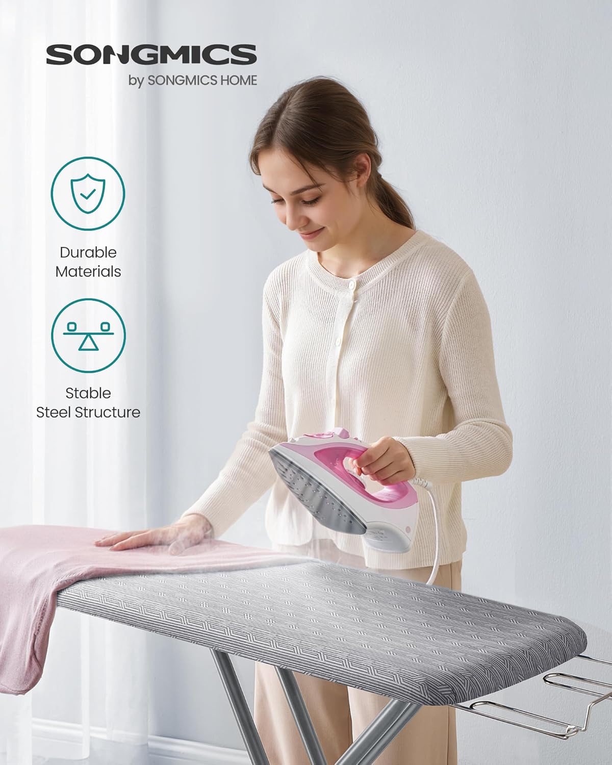 SONGMICS Ironing Board, Foldable Iron Board, Height Adjustable up to 35 Inches, with 4 Layered