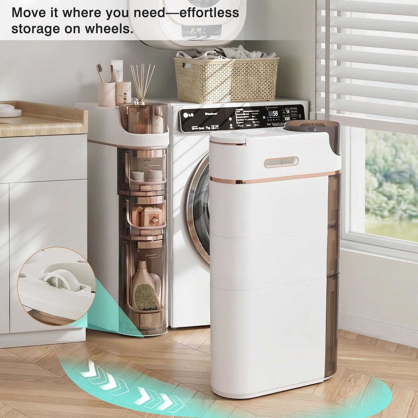 VECELO 3-Tier Slim Bathroom Storage Cabinet with Wheels, Skinny Bathroom Storage Cabinet with